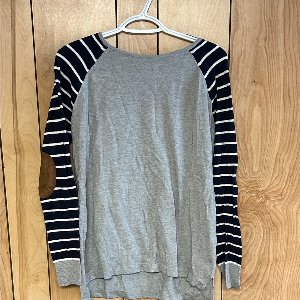 Striped Sleeve Gray Sweater